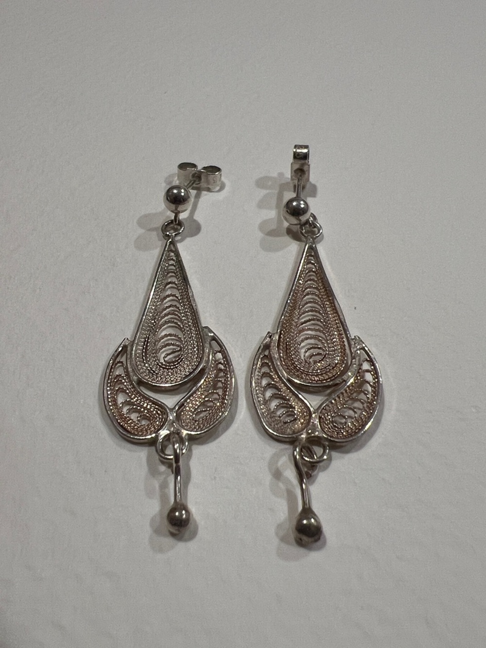 Sterling Silver Filigree Teardrop Dangle Earrings - Silver
